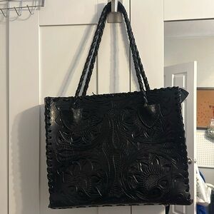 Mexican Embossed Floral Crossbody - Black